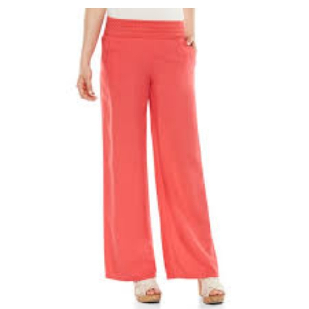 Joe B XL linen blend smocked waist pockets coral color palazzo pants
